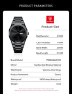 Montre militaire en acier inoxydable pour homme avec affichage du jour de la semaine