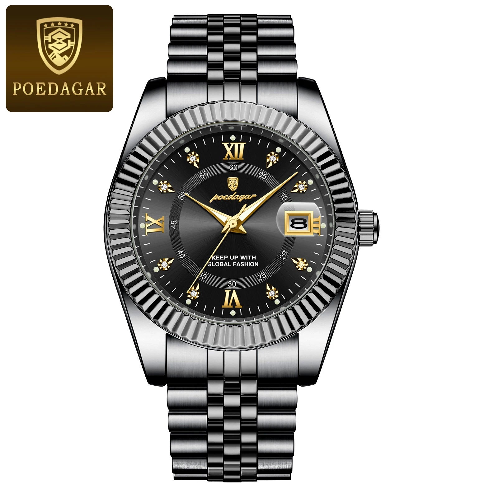 Montre homme à quartz en acier inoxydable avec affichage de la date