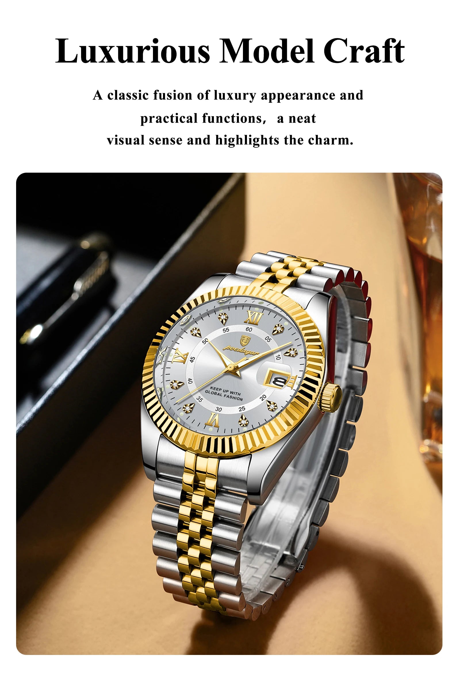 POEDAGAR Trendy Business Men Watch Waterproof Stainless Steel Luminous Original Classic Man Watches Date Quartz Men's Wristwatch