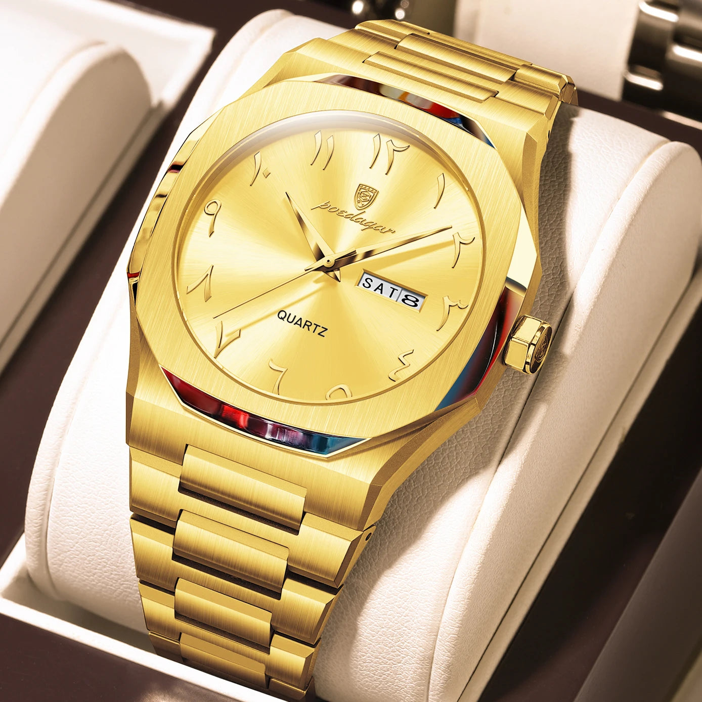 Montre militaire en acier inoxydable pour homme avec affichage du jour de la semaine