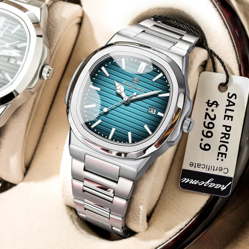 PAAZOMU Trend Men's Watches Classic Fashion Original Quartz Watch for Man Square Dial Waterproof Luminous Date Wristwatch Reloj