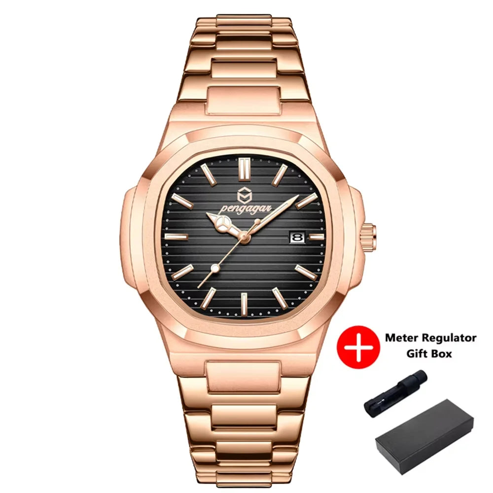 Montre habillée carrée en cuir pour homme avec affichage de la date
