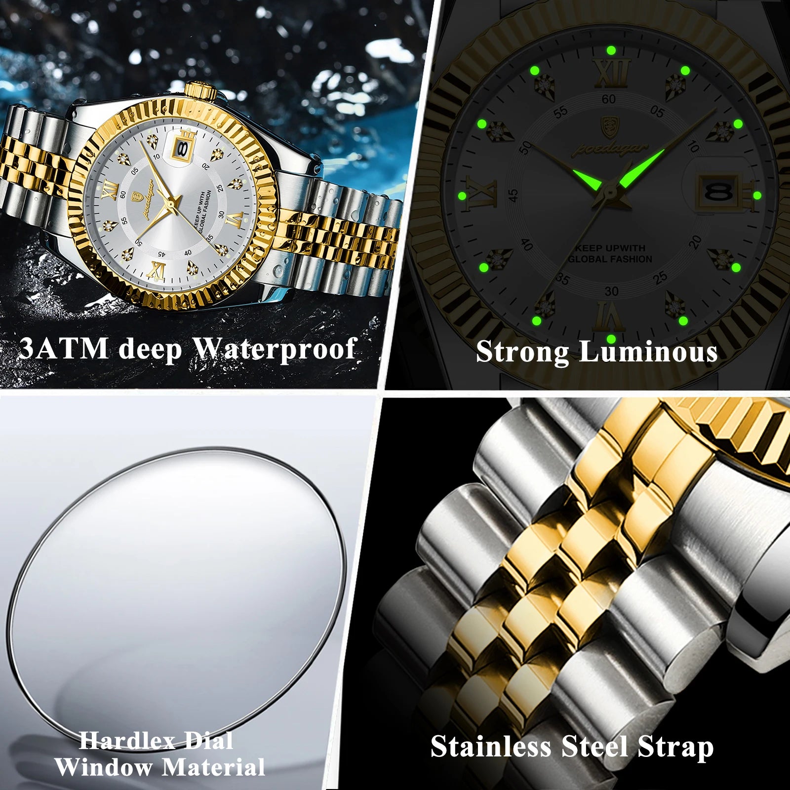 POEDAGAR Trendy Business Men Watch Waterproof Stainless Steel Luminous Original Classic Man Watches Date Quartz Men's Wristwatch