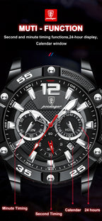 Montre Chronographe Sport Homme Quartz, Lumineuse, 3 Bar