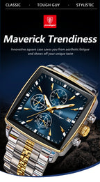 Montre Chronographe Carrée Lumineuse pour Homme en Acier Inoxydable