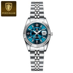 Montre habillée en acier inoxydable pour femme – Date et aiguilles luminescentes