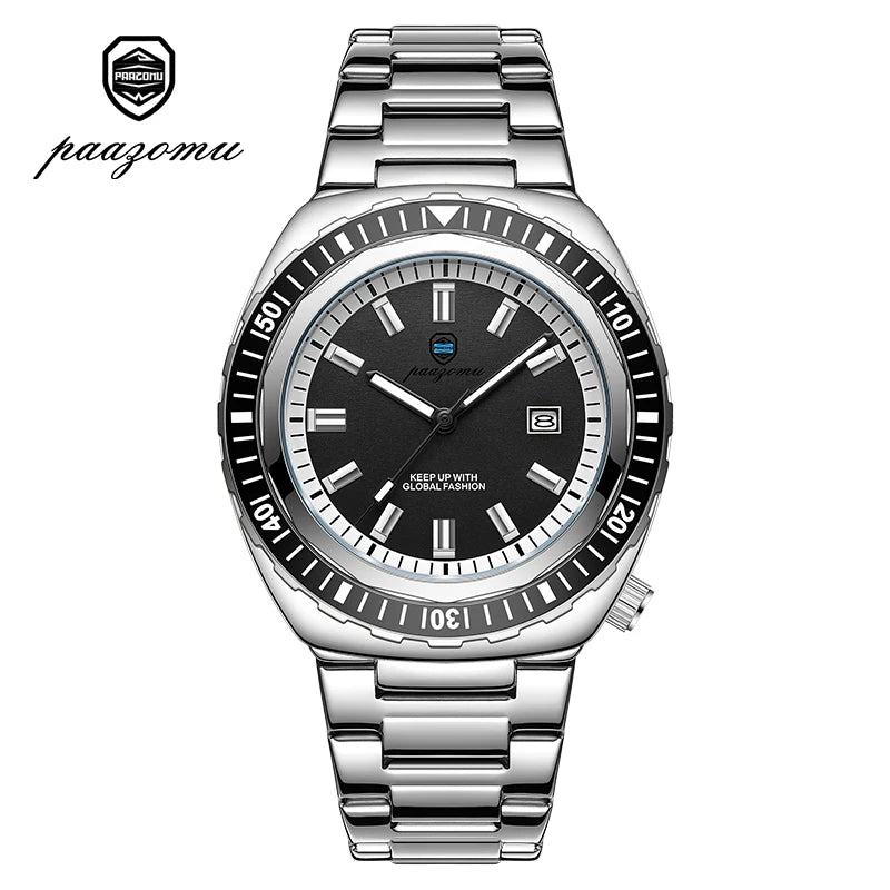 Montre homme à quartz de plongée, bracelet acier inoxydable