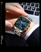 Montre Chronographe Carrée Lumineuse pour Homme en Acier Inoxydable