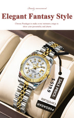 Montre habillée en acier inoxydable pour femme – Date et aiguilles luminescentes