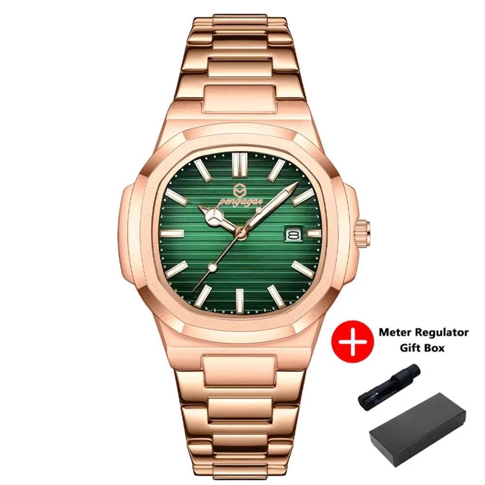 Montre habillée carrée en cuir pour homme avec affichage de la date
