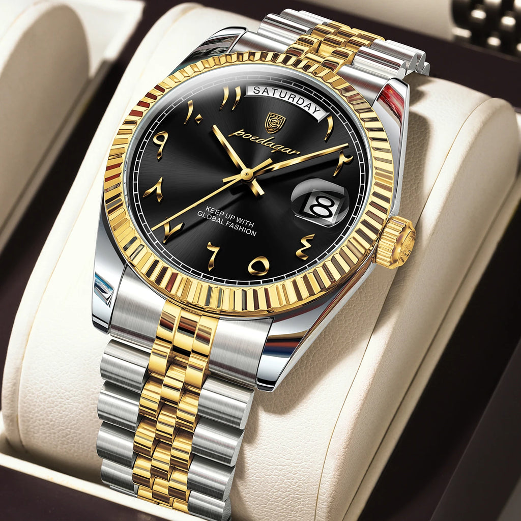 POEDAGAR Original Trendy Male Clock Waterproof Date Week Fashion Men's Watch Stainless Steel Luxury Quartz Watches For Men Reloj