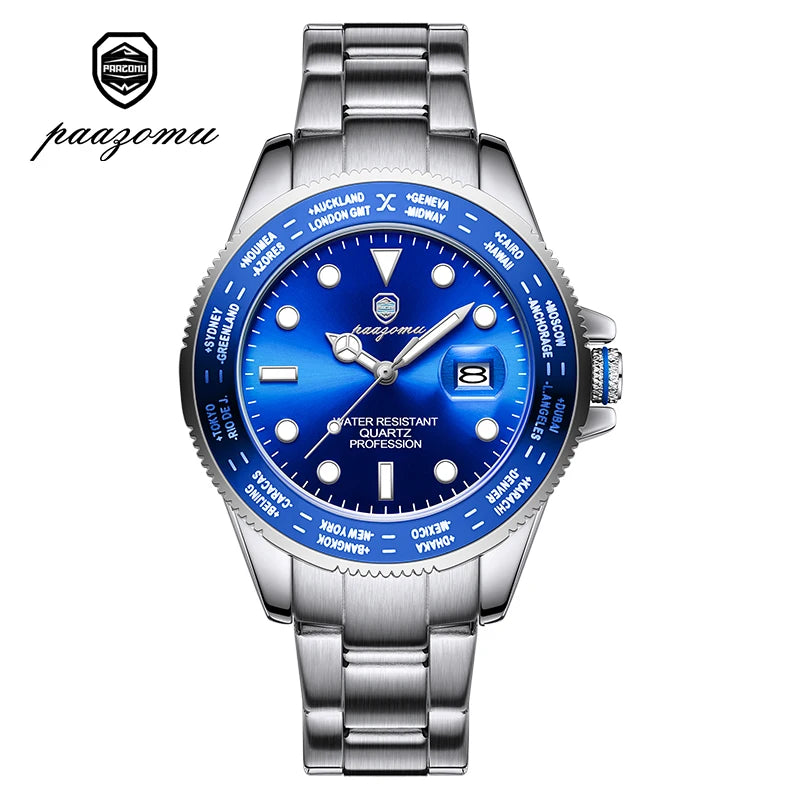 Montre Sport en Acier Inoxydable pour Homme, Quartz, Date, Jour de la Semaine
