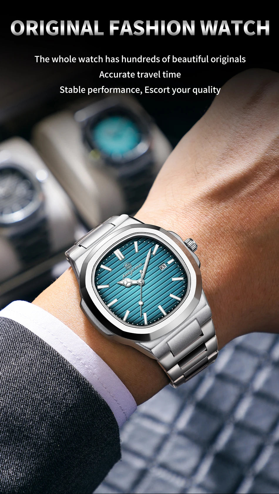 PAAZOMU Top Fashion Square Men Clock Stainless Steel Waterproof Luminous Date Exquisite Male Wristwatch Quartz Watches For Men