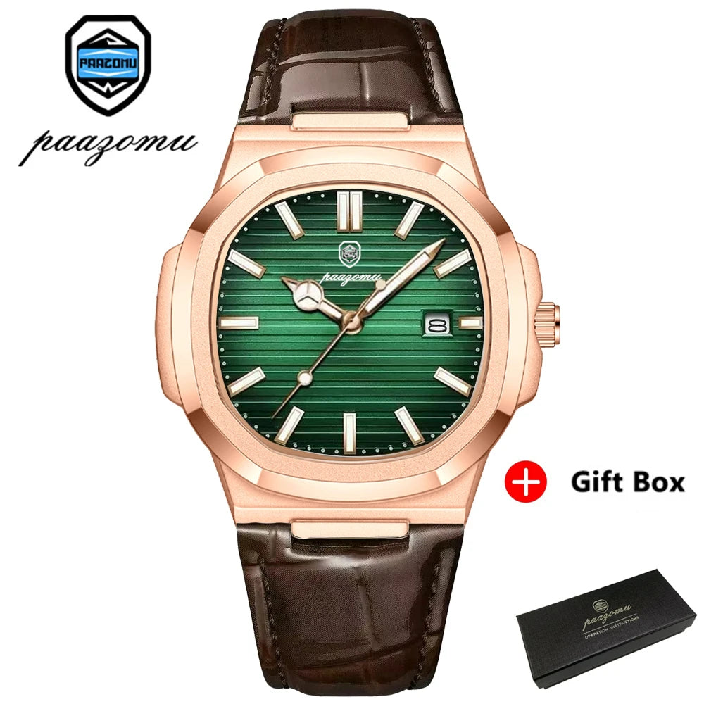 Montre habillée carrée en cuir pour homme avec affichage de la date