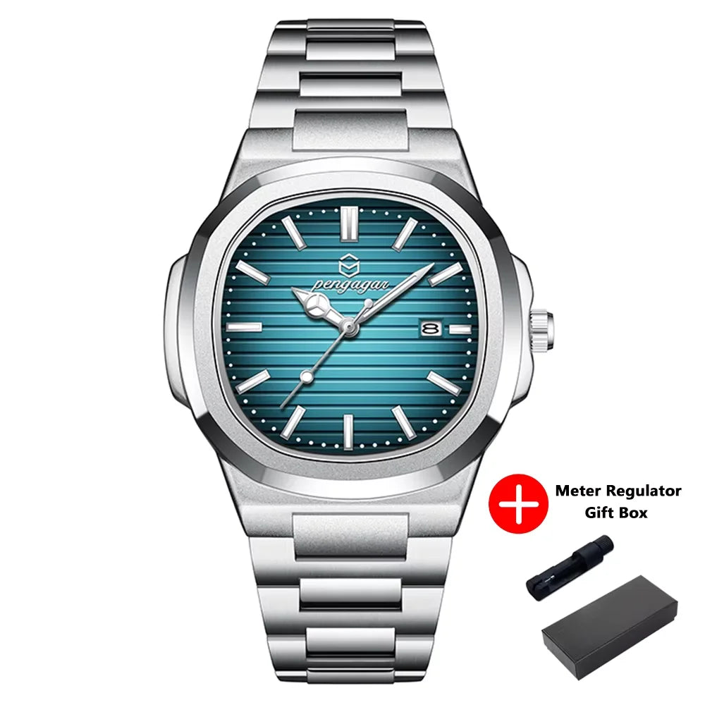Montre habillée carrée en cuir pour homme avec affichage de la date