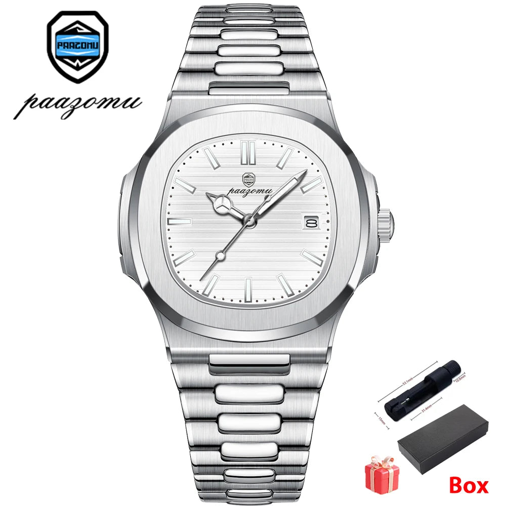 Montre carrée en acier inoxydable pour hommes – Lumineuse et étanche