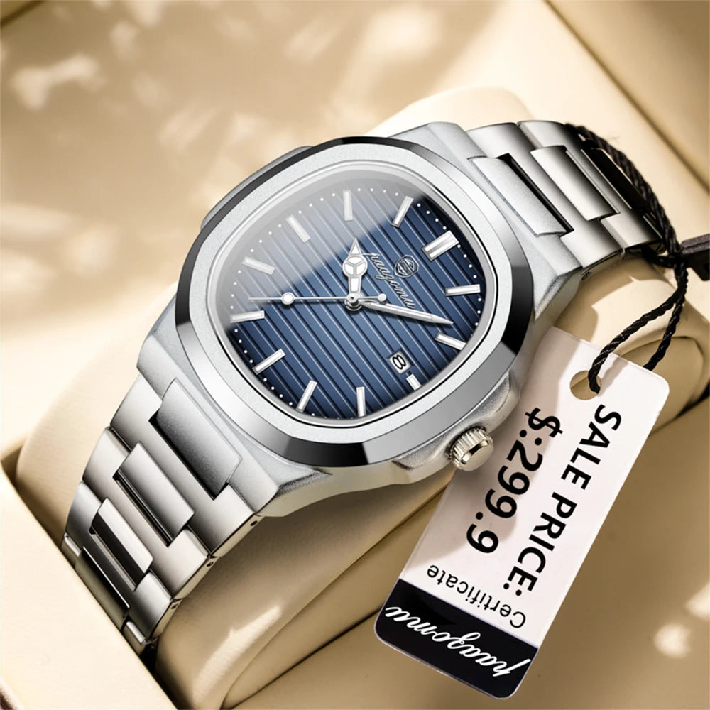 PAAZOMU Top Fashion Square Men Clock Stainless Steel Waterproof Luminous Date Exquisite Male Wristwatch Quartz Watches For Men
